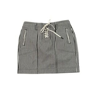 Madewell Striped Mini Skirt Size 2 NWT Black Cream‎ Lace-Up Front $70 Retail